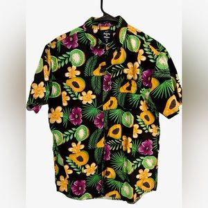 Artistry In Motion Button Up Shirt Men's medium Short Sleeve Black Fruit Print